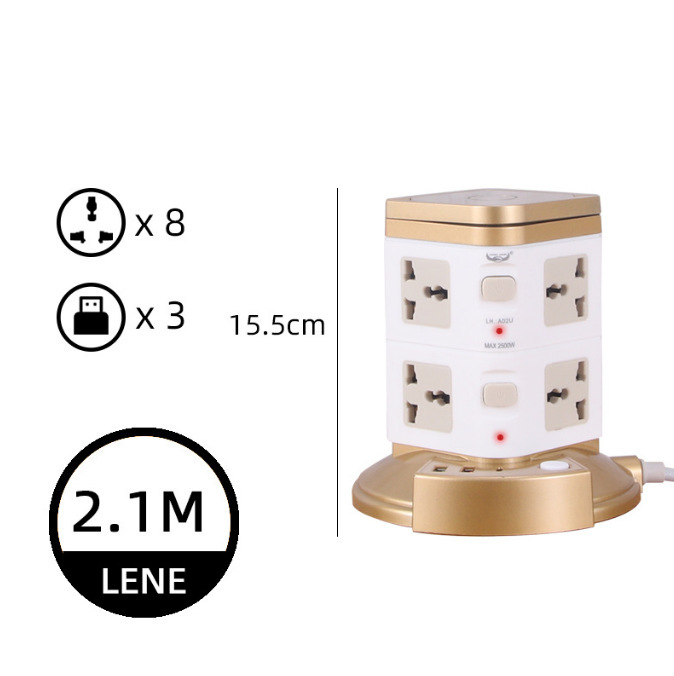 Torre de mano de mano de oficina dorada vertical 3USB PD dos pisos tres pisos cuatro pisos torre enchufe tablero de enchufe