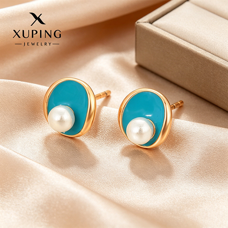 Joyería Xuping estilo perla pequeña perla temperamento perla aleación de cobre chapado 18k simple arte auriculares al por mayor