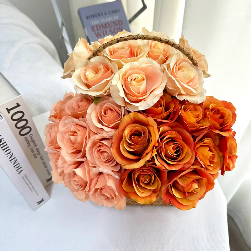 New cross-border product: Simulated 9-head handmade roses for wedding photography studios, hotels, and decorative backgrounds; dried flowers for backdrops and styling.