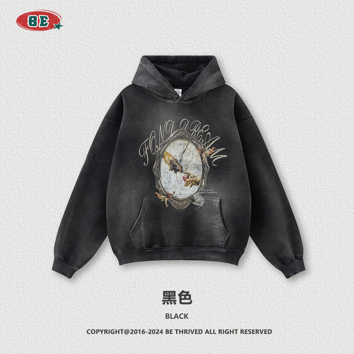 BE ropa de hombre | 2025 otoño más terciopelo engrosamiento marca de moda americana original lavado y viejo suéter con capucha para hombres y mujeres del mismo estilo image 8