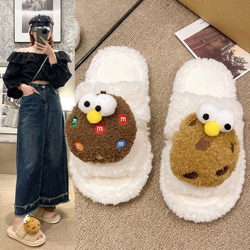Internet Celebrity Soft-Soled Student Couple Fur Slippers Home Non-Slip Cartoon Winter Thick-Soled Ins Girl Dormitory Cotton Slippers
