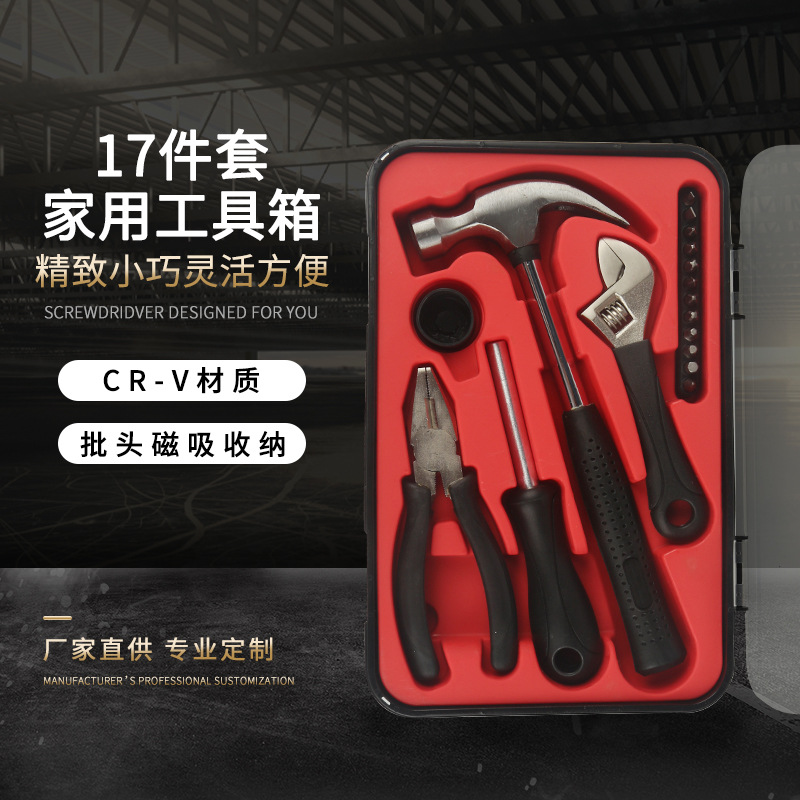 Caja de herramientas de hardware de 17 piezas Juego de reparación de combinación familiar Caja de herramientas de regalo de bienes raíces