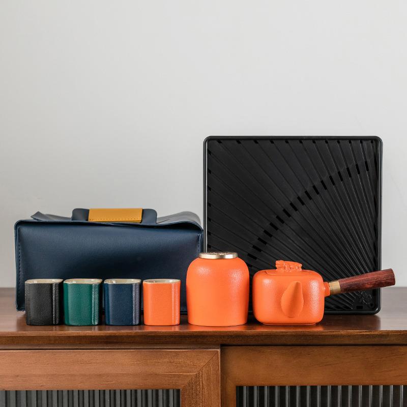 黑陶旅行茶具套裝家用戶外出差泡茶茶壺露營隨行便攜車載一壺四杯