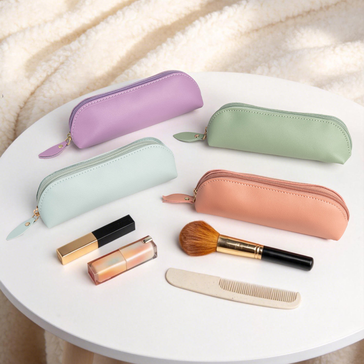 Korean-style genuine leather pencil case, college-style retro leather PU coin purse, handbag, student stationery box, storage bag, pencil bag