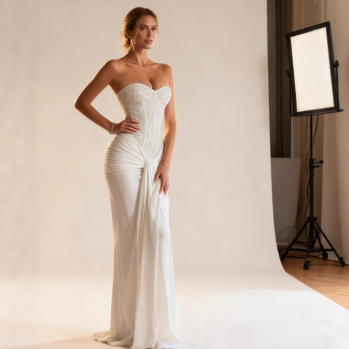 Amazon's Best-Selling Evening Dress, New Style Waist Slimming Ribbon Tube Top Dress