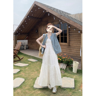 2025 Spring and Summer New Korean Lace Splicing Design Short Denim Vest Vest Top for Women Chic