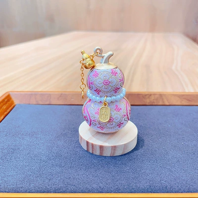 Heritage Silk Song Brocade Gourd: Car ornaments - pink-ding-sheng-three-dimensional-gourd