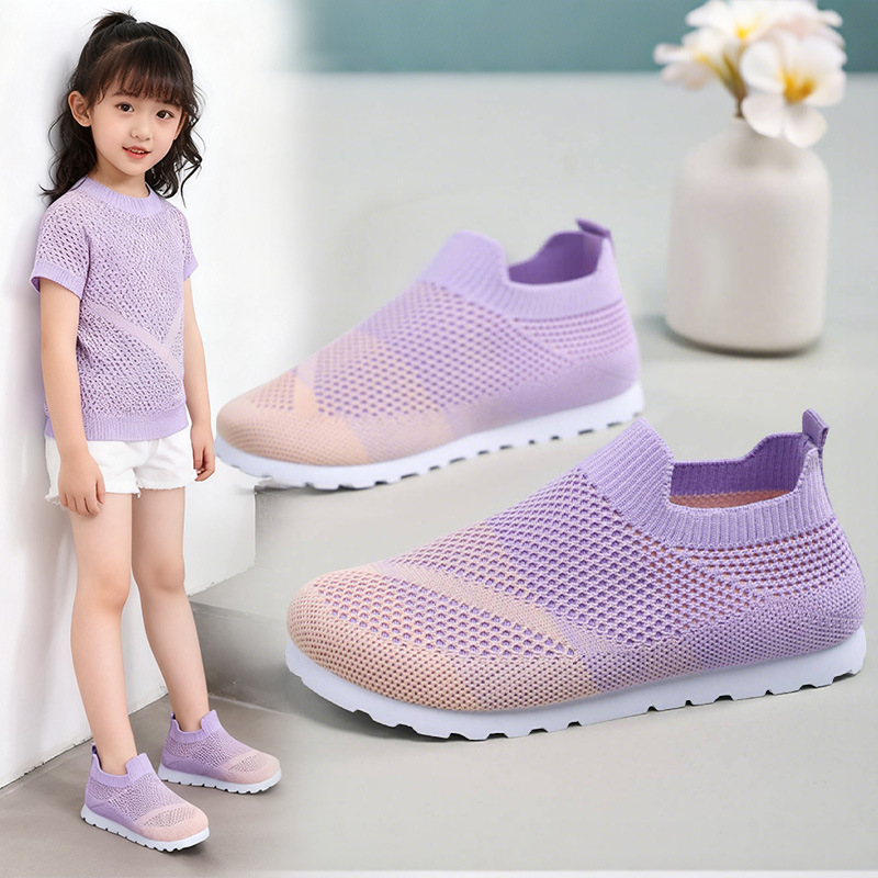 Children's Sports Shoes 2026 Spring Models for Boys and Girls Running Shoes Fly-Knit Mesh Flats Breathable Baby Shoes for Ages 1-6