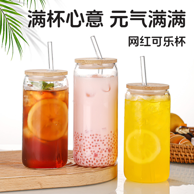 高硼硅可乐杯透明创意吸管杯大容量果饮杯柠檬杯奶茶乌龙茶水杯厂