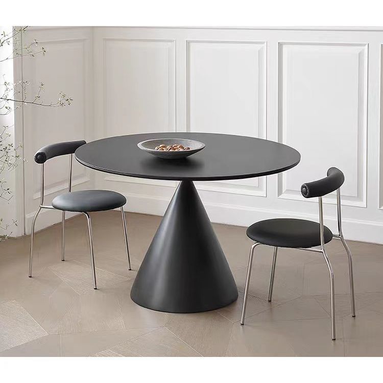 Mesa de comedor redonda de tablero de roca de estilo crema francesa, blanco puro, mesa redonda simple moderna, apartamento pequeño, combinación de mesa y silla de comedor para el hogar