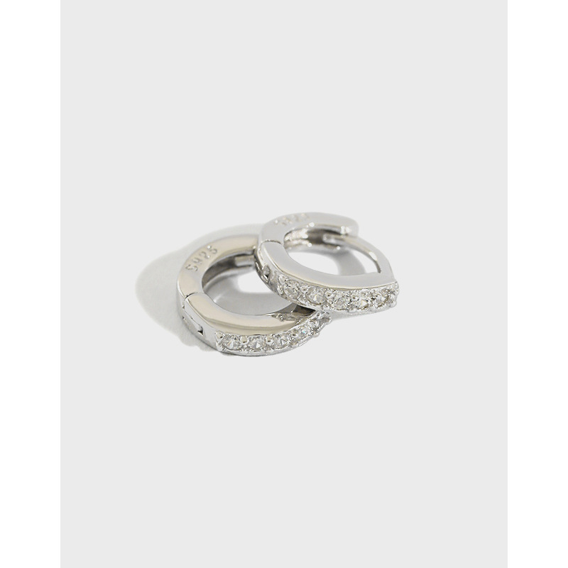 EB768 Korean S925 Sterling Silver Simple Personality Mini Micro-inlaid Zircon Earrings Earrings Student Women's Silver Jewelry