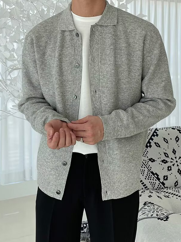 翻领针织衫男春秋新款休闲百搭宽松美式复古潮流开衫长袖毛衣外套|undefined