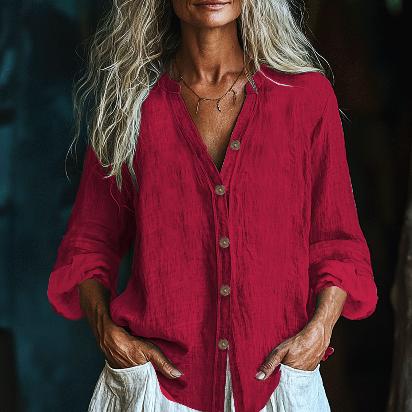 2026 Amazon Temu Cross-Border Independent Site European and American Cotton-Linen Style Cardigan Stand-Collar Women's Shirt New Hot-Selling Item