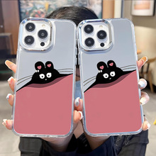 适用苹果14promax手机壳镜面新款iPhone15镜子粉色小煤球17女生12