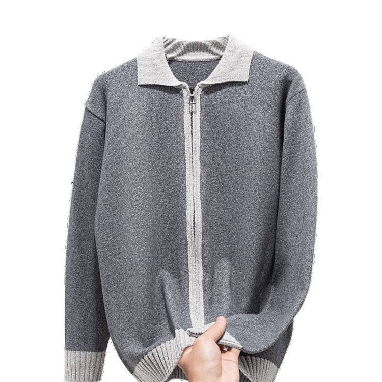 Amazon otoño y invierno nuevo estilo coreano de color de punto de collar de moda chaqueta de cremallera cardigan chaqueta