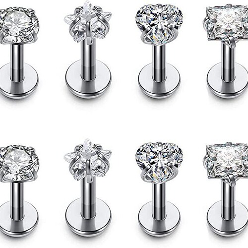 Foreign trade hot-selling stainless steel inner tooth lip nail lip ring AAA zircon ear bone nail human body piercing jewelry