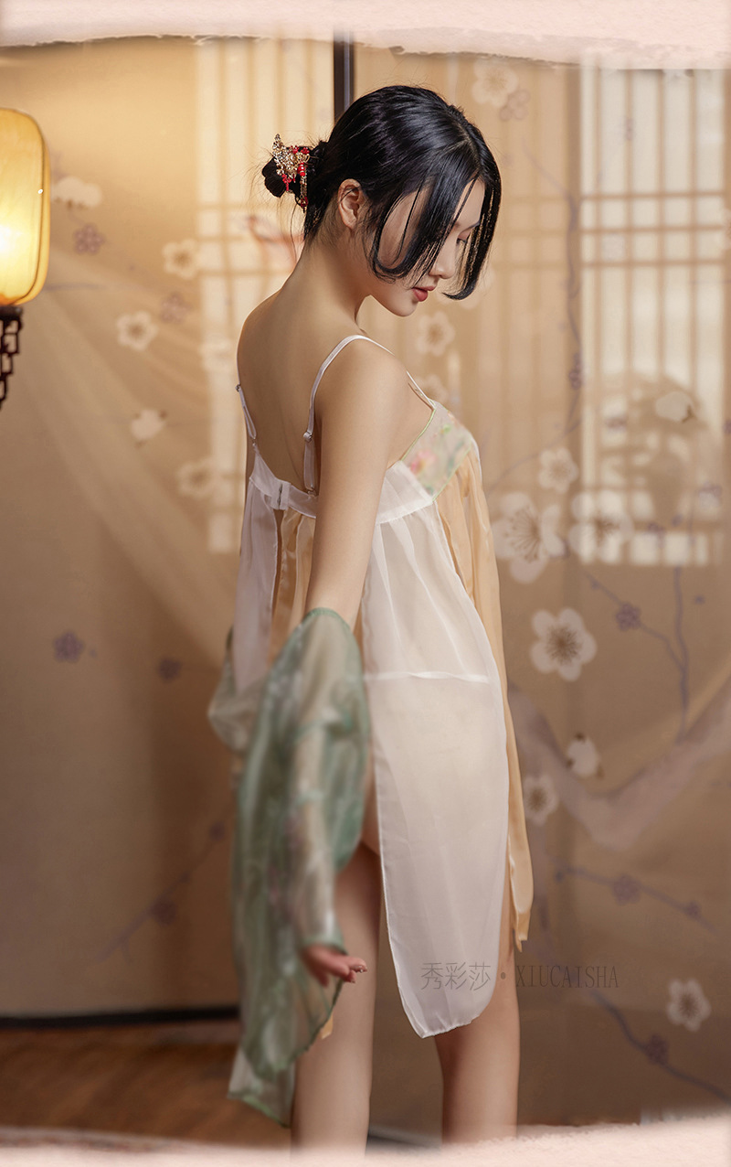 Perspective Chiffon Lingerie Set with Sheer Robe, Slip Dress and Thong — detail image 15