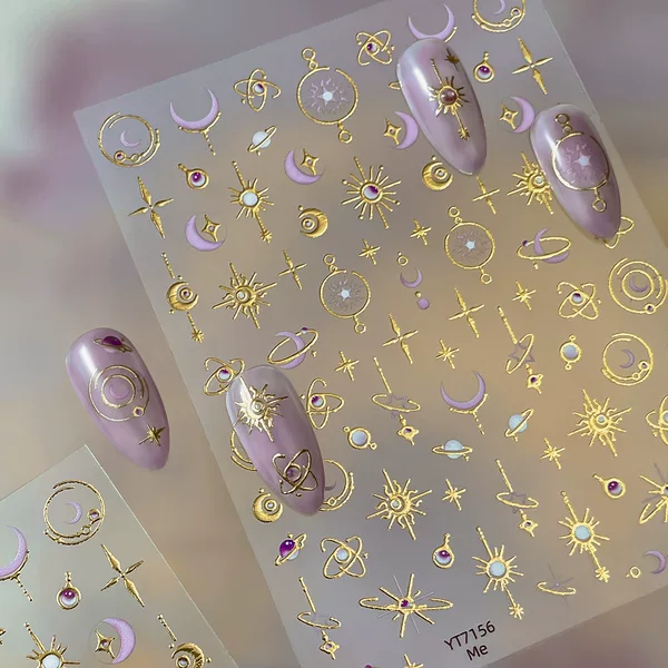 Yitu Ant Pattern Gold Star and Moon Nail Stickers Retro Millennial Style Fashion Internet Celebrity Hot Sticker Accessories Yt7156