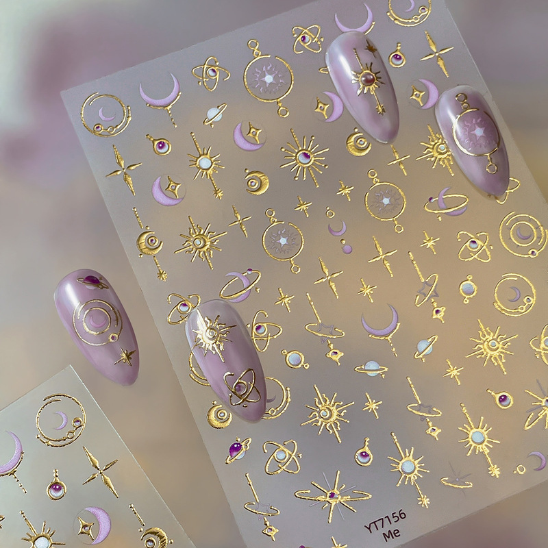 Yitu Ant Pattern Gold Star and Moon Nail Stickers Retro Millennial Style Fashion Internet Celebrity Hot Sticker Accessories Yt7156