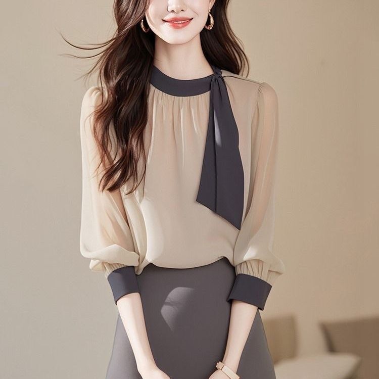 Spring and Autumn New Fashion Early Autumn Work and Commuting Wear to Attend Important Occasions, Elegant and Decent Apricot Shirt for Women