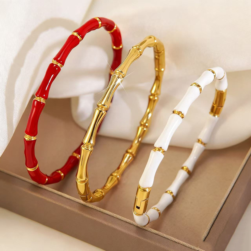 European and American Hot-Selling Bamboo Stainless Steel Bracelets, Light Luxury and High-End Colorful Oil-Dropping Bracelets, Fashionable and Versatile Titanium Steel Bracelets