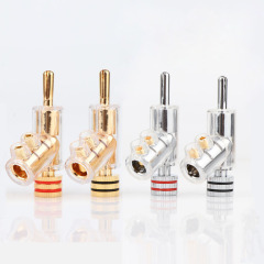 Gold-plated rhodium-plated 24K, gun-type cross-lock style speaker banana plug cable connector with anti-oxidation casing