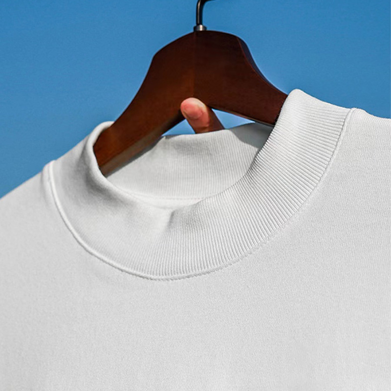 230g doble hilo americano pequeño cuello camiseta de manga corta de color sólido suelta caída de hombro media y larga primavera y otoño tendencia hip-hop