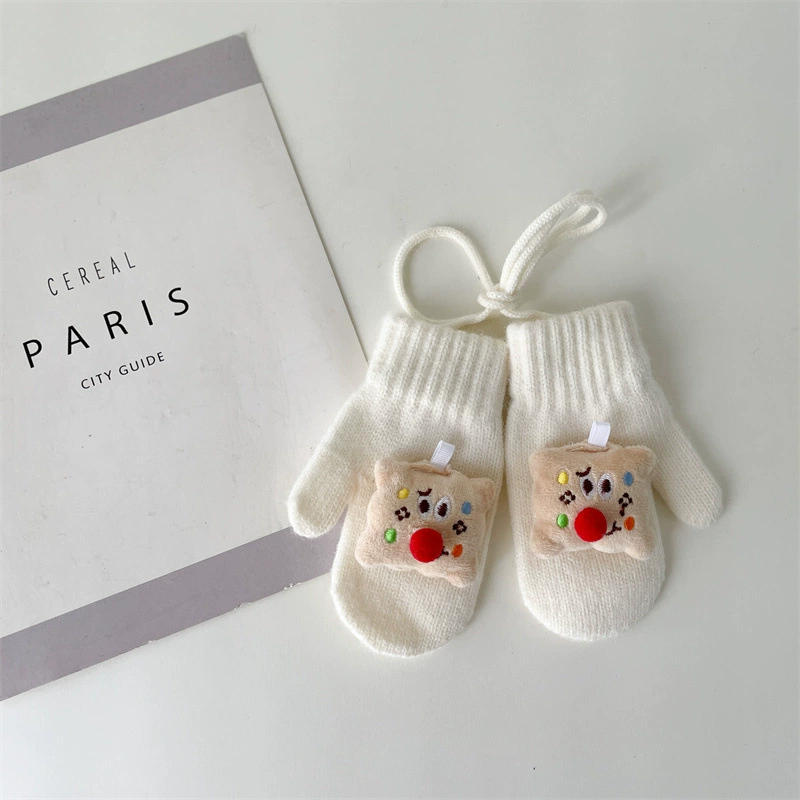 Children's keep warm winter gloves to go out, three dimensional doll for students