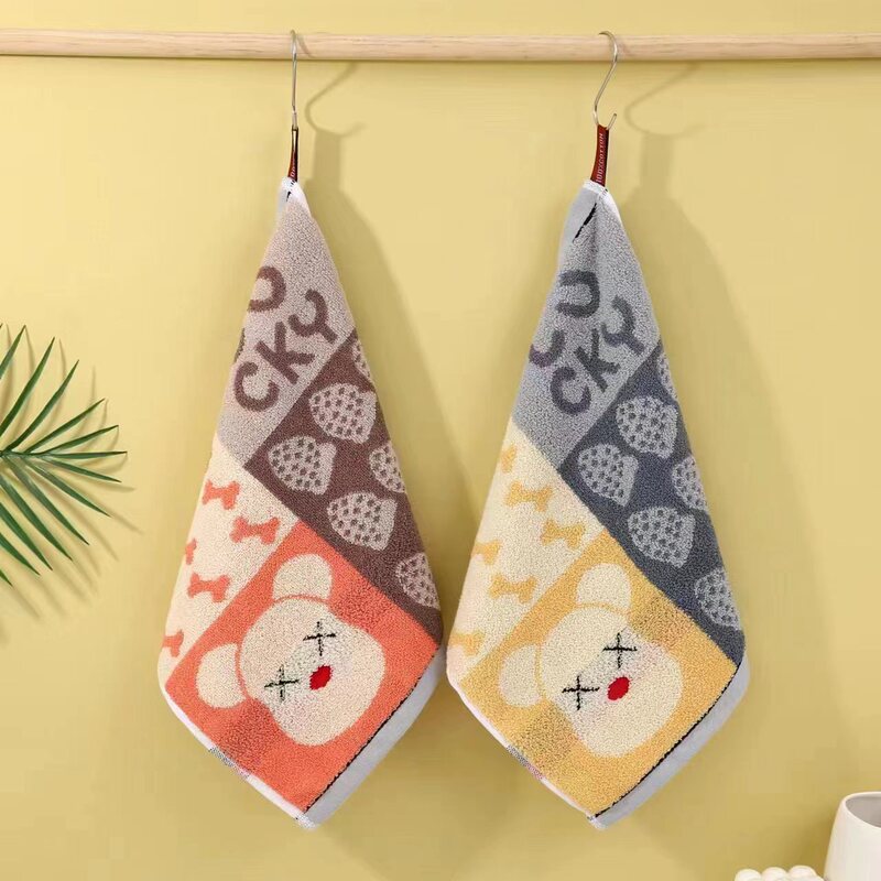 Gaoyang factory wholesale cotton square towel 35*35 small face towel household cartoon absorbent towel embroidered printing log