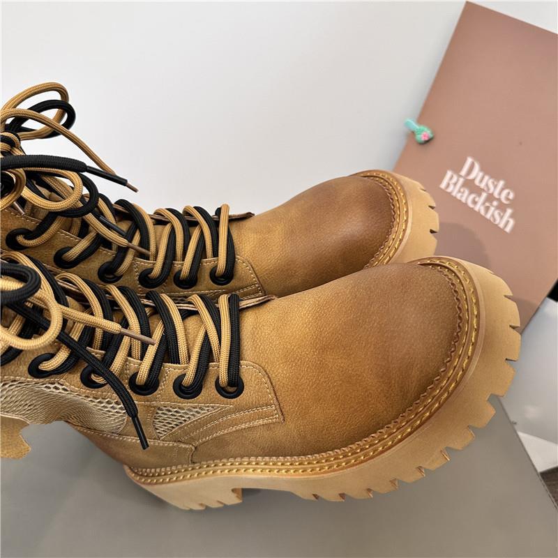 Genuine leather rhubarb boots for women 2024 autumn new mesh boots casual Martin boots for women breathable_vogarts.com