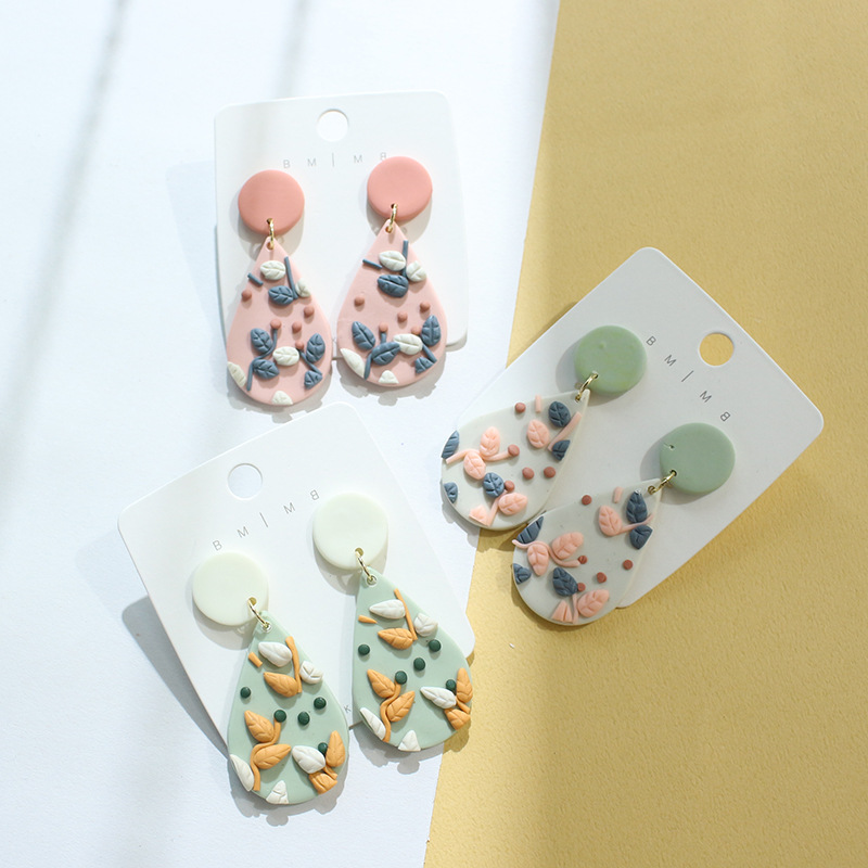 20g Weight Drop Earrings Classification 1 Pair Quantity Daily Occasion soft clay Material Water Droplets Pattern Women'S Gender Handmade Design Retro Style 1 Pair Retro Water Droplets Soft Clay Handmade Women's Drop Earrings 无
