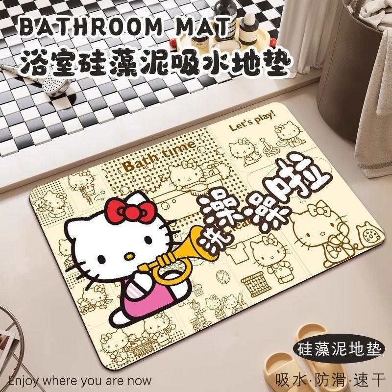 可爱卡通HelloKitty浴室吸水地垫硅藻泥耐脏速干易打理脚垫可代发|undefined
