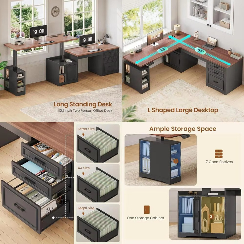 New cross-border L-shaped electric standing desk, 63 x 67 adjustable height desk with drawers and shelves New cross-border L-shaped electric standing desk, 63 x 67 adjustable height desk with drawers and shelves