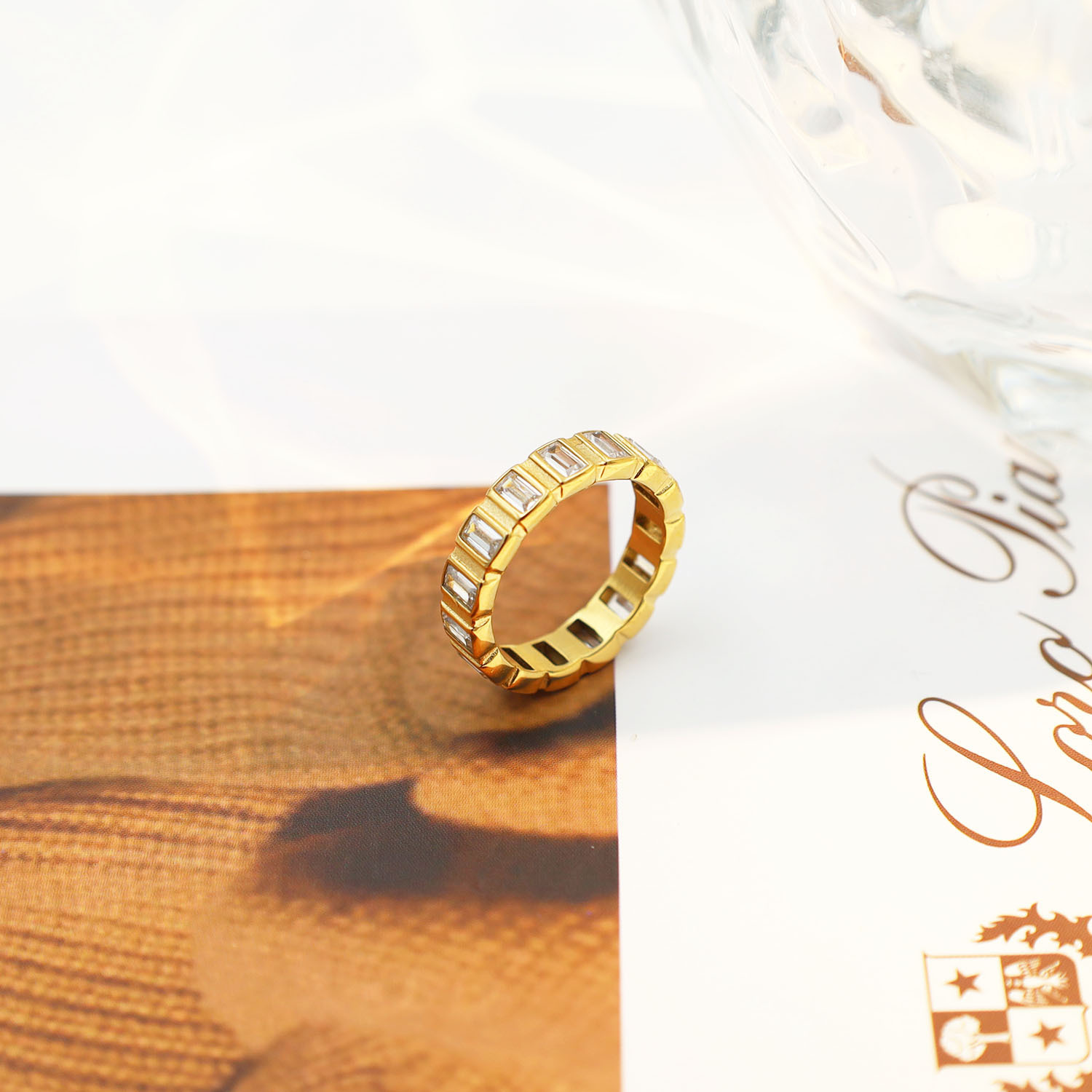 Shiny Zircon Inlaid Stainless Steel Ring