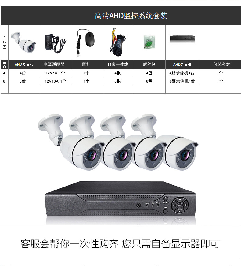 5MP security camera kit, AHD, waterproof, 4-piece