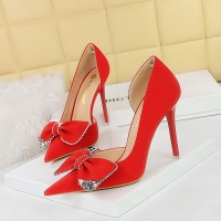 1298-H31 Korean Fashion High Heels Slim Heels, Super High Heels, Shallow Notched Tip, Side Hollow Rhinestone Bow Tie Single Shoe