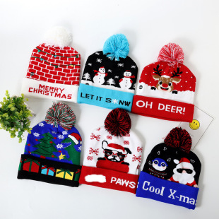 Cross-border autumn and winter fashion Christmas Christmas hat LED lamp knitted hat colorful luminous warm adult with ball cap