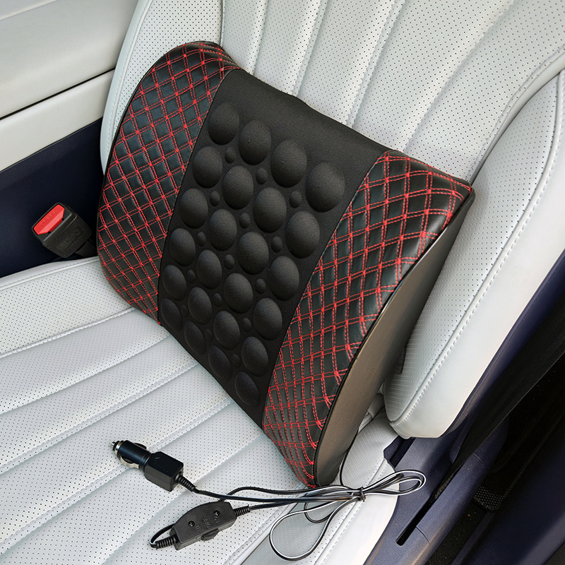 Car Memory Foam Electric Lumbar Support, Dual-Use for Home and Car, Vibrating Massage Backrest, Microfiber Leather Waist Cushion Backrest Pad