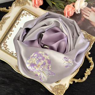 Shallow Zhu Suzhou Silk Scarf Embroidered Mulberry Silk Shawl Su Embroidered Scarf Gift Box for Elders Chinese Style