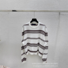 25早秋新款南油高定L驴+休闲慵懒老钱风撞色条纹圆领针织衫女上衣