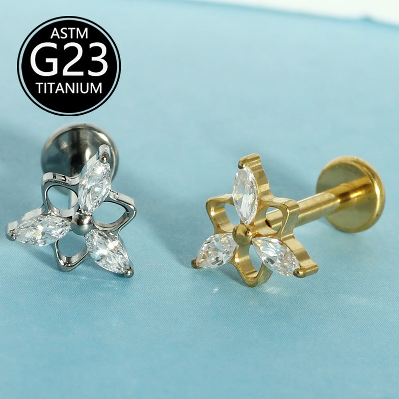 16G labret stud size and finish detail