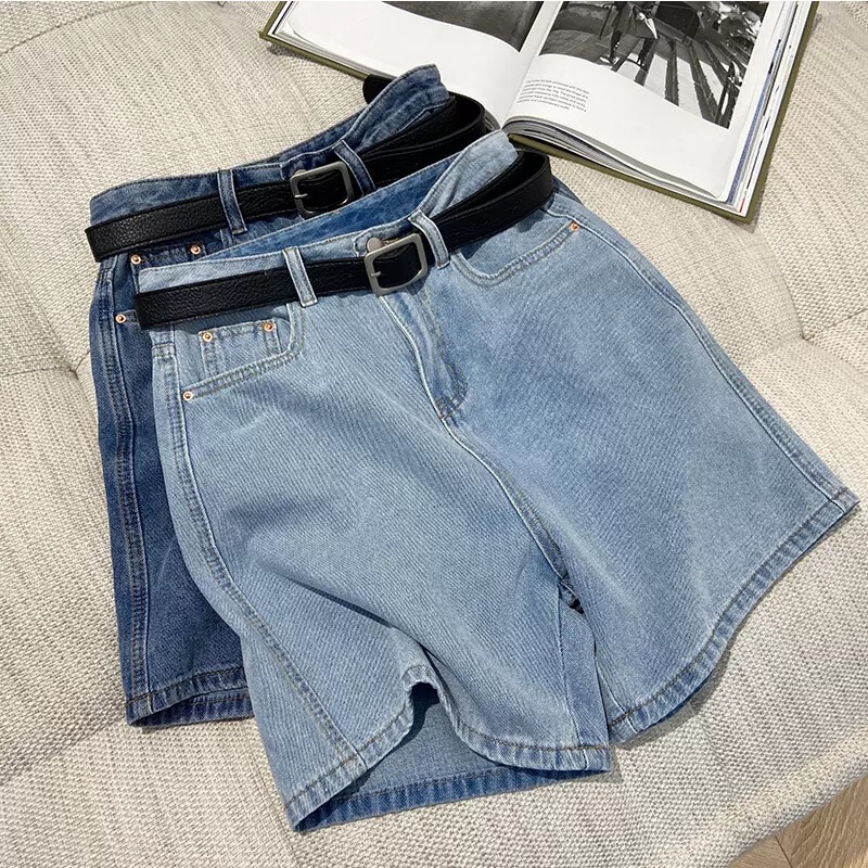 Five-Point Denim Shorts for Women Summer Thin New High-Waist Slim Straight Hong Kong Style Ins Trendy One-Piece Drop Shipping Export