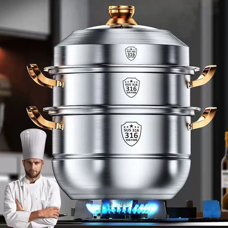 Пароварка из нержавеющей стали 316, бытовая пищевая 304, утолщенная кастрюля для супа, булочки на пару, двухслойная трехслойная индукционная плита, универсальная