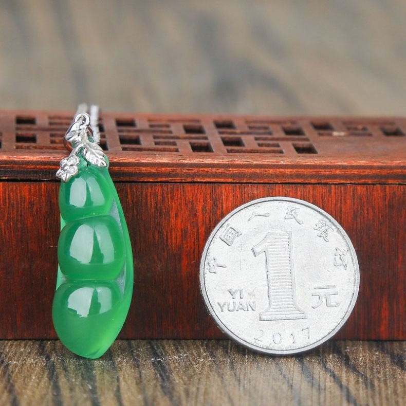Dây chuyền bạc sterling nữ mặt dây chuyền đá chalcedony hình hạt đậu bốn mùa chi tiết 2