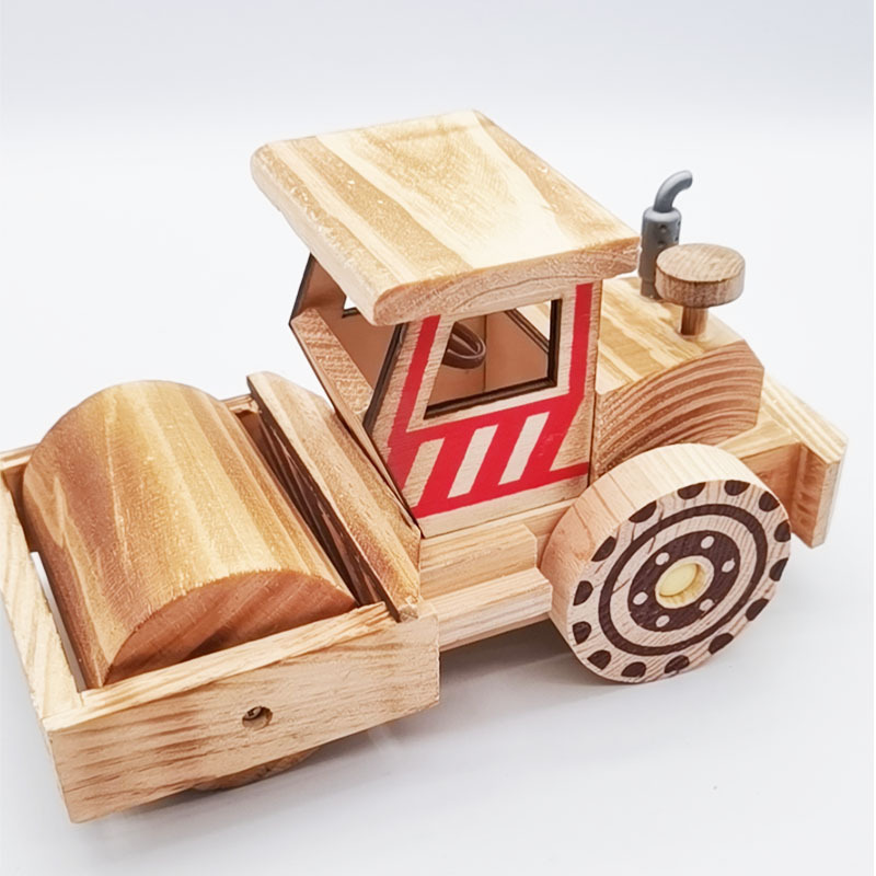 Factory Direct wooden simulation crafts office scenic spot decoration color roller model engineering vehicle toy