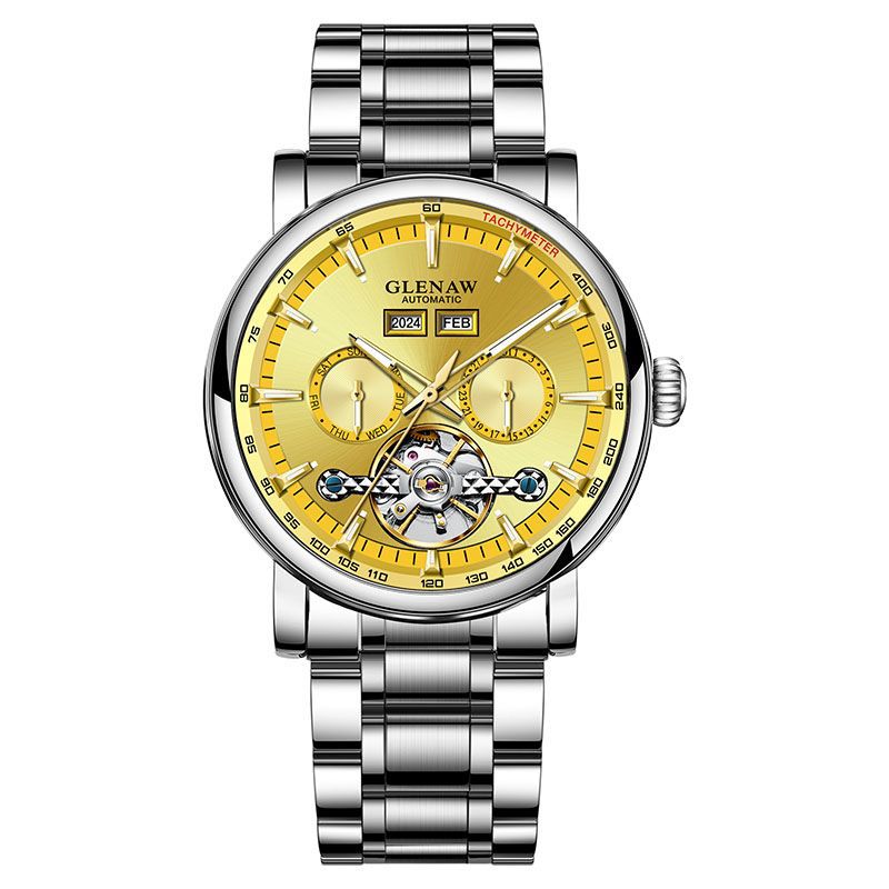Đồng hồ nam automatic skeleton lộ máy, chống nước, dây thép không gỉ — 8678 Vòng tròn vàng Mặt vàng Vỏ bạc Dải thép bạc, 8678 vòng trắng mặt xám vỏ bạc đai thép bạc, 8678 Vòng tròn đỏ Mặt xám Vỏ bạc Dải thép bạc