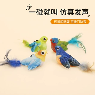 新款仿真发声小鸟弹力玩具可挂门叫叫鸟悬挂猫猫自嗨神器猫咪玩具