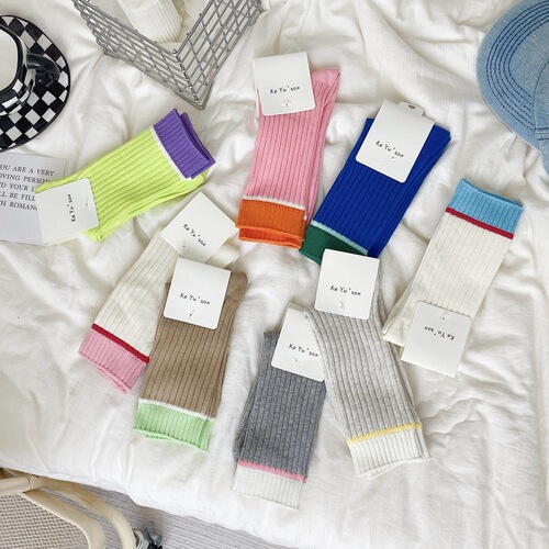 Double-needle color-blocked women's INXS trendy Korean celebrity men's and women's sports outerwear small fresh summer cotton knee-high socks