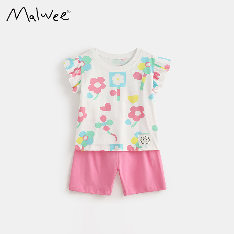 Trajes de niñas malwee transfronterizos de verano nuevos niños europeos y estadounidenses de cuello redondo de manga corta lindos juegos de dos piezas