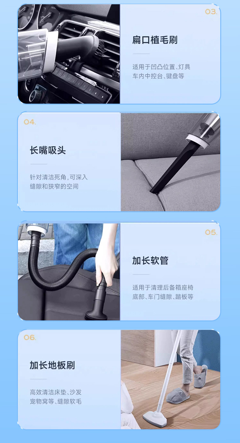 Car vacuum cleaner, high-power, cordless, for use in cars and homes, handheld, mini, with strong suction power